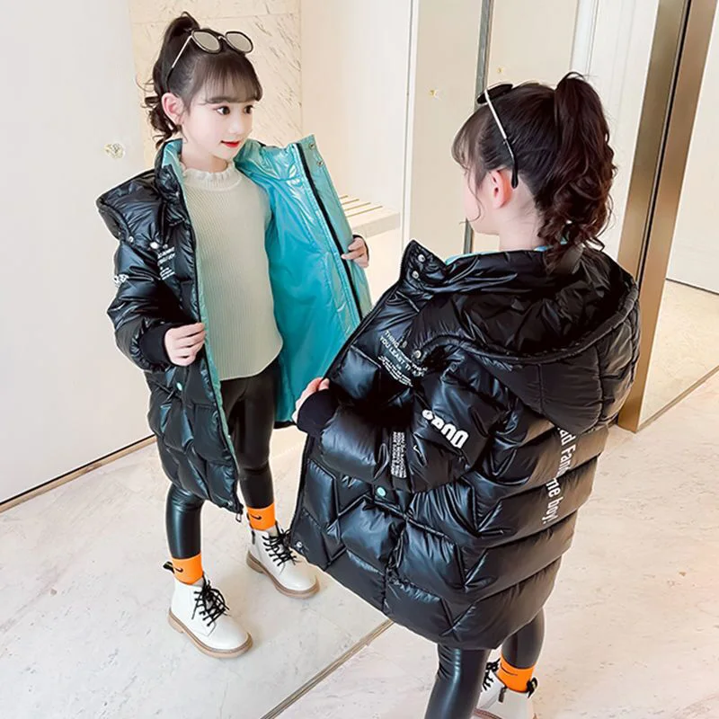 2024 Autumn Winter Jacket For Girls Waterproof Hooded Shiny Thick Warm Girl Outerwear Coat 5-12 Years Kids Teenages Girl Parka