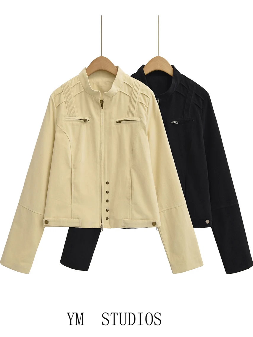 

Повседневная американская женская рабочая одежда на молнии ort Jaet, новинка осени 2024, верхняя мода для похудения, свободная посадка, длинная одежда Multi ket...