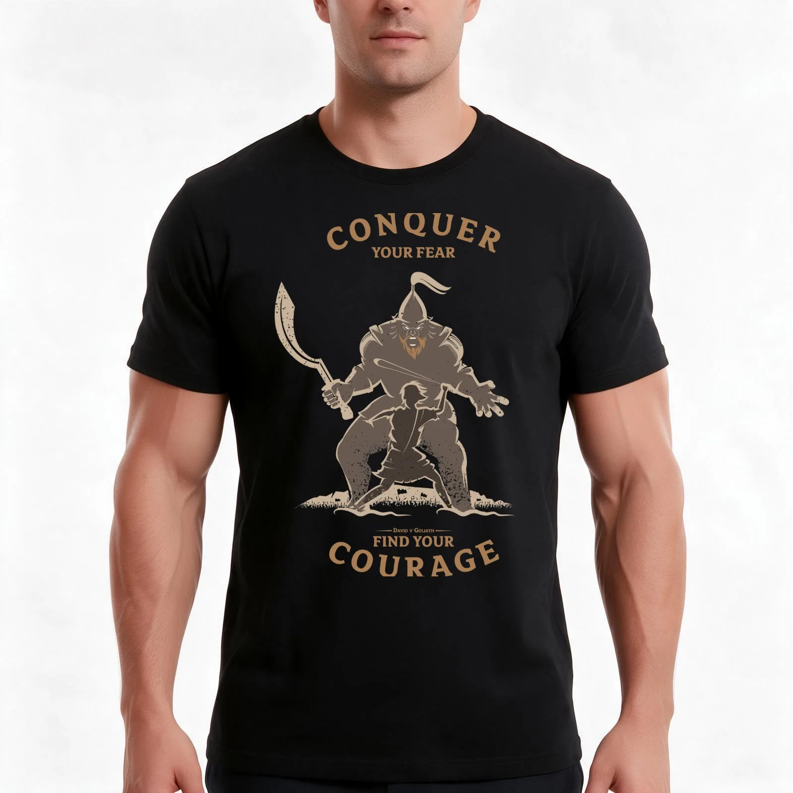 David and Goliath Conquer your Fear T-Shirt Summer Casual Cotton Tee Oversized Streetwear Tops Vintage Graphic Print