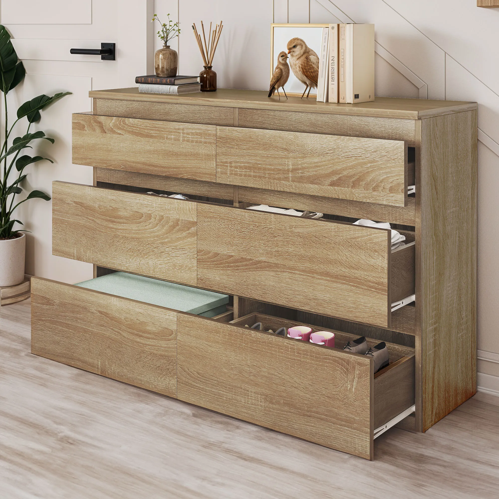 YITAHOME Cassettiera Sonoma a 6 cassetti - Contenitore ampio contemporaneo in legno con cassetti scorrevoli, 100x30x70 cm