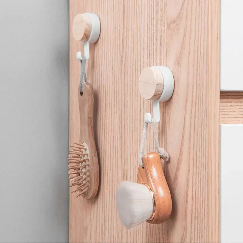 Wooden Wall Hooks Multifunctional Nail Free Self Adhesive Hook Door Wall Hangers Key Storage Hook Multi Racks Wall Hanger