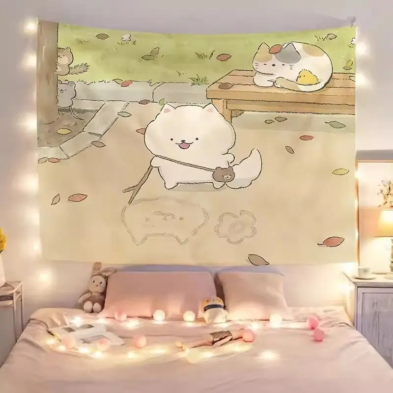 

Cute Cartoon Ins Style Tapestry - Hand-Drawn Headboard Wall Hanging, Dorm Room & Bedroom Remodel Decor Throw Blanket