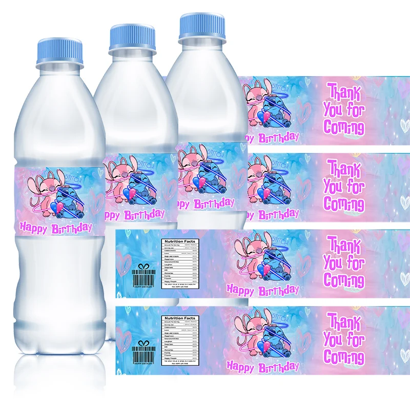 Water Bottle Labels for Disney Lilo and Stitch Party Supplies Birthday Decorations Stickers for Boys Girls Baby Shower Party