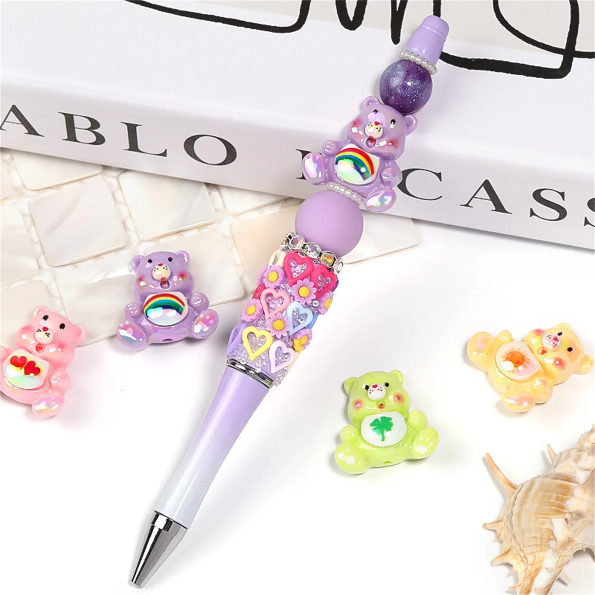 3 Pcs Cartoon Rainbow Bear Vertical Hole Beads DIY Resin Kawaii Anime Keychain Accessories Phone Chain Clothing Beads Material