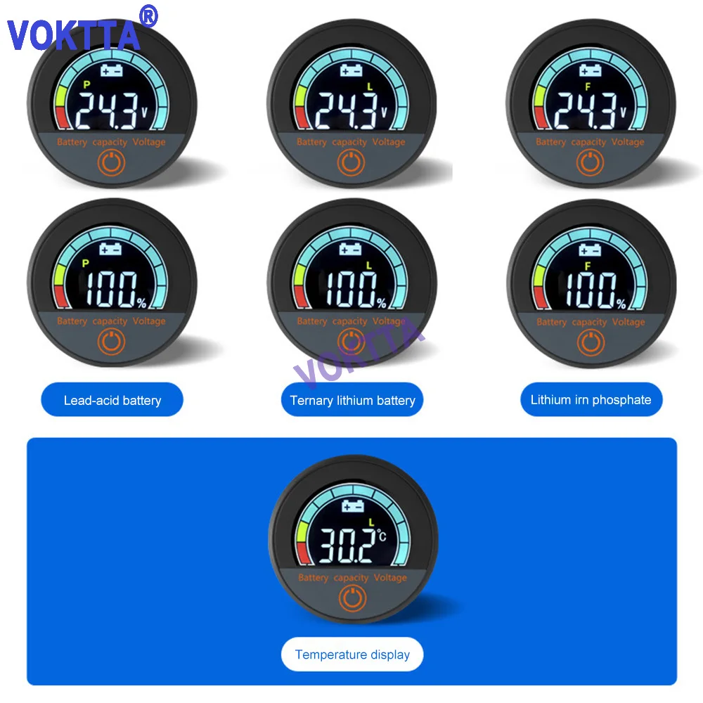 5918 DC 8-100V Handlebar Mounting Set Circular DC Voltmeter Integral Waterproof Lithium Lead Oxide Universal Digital Display