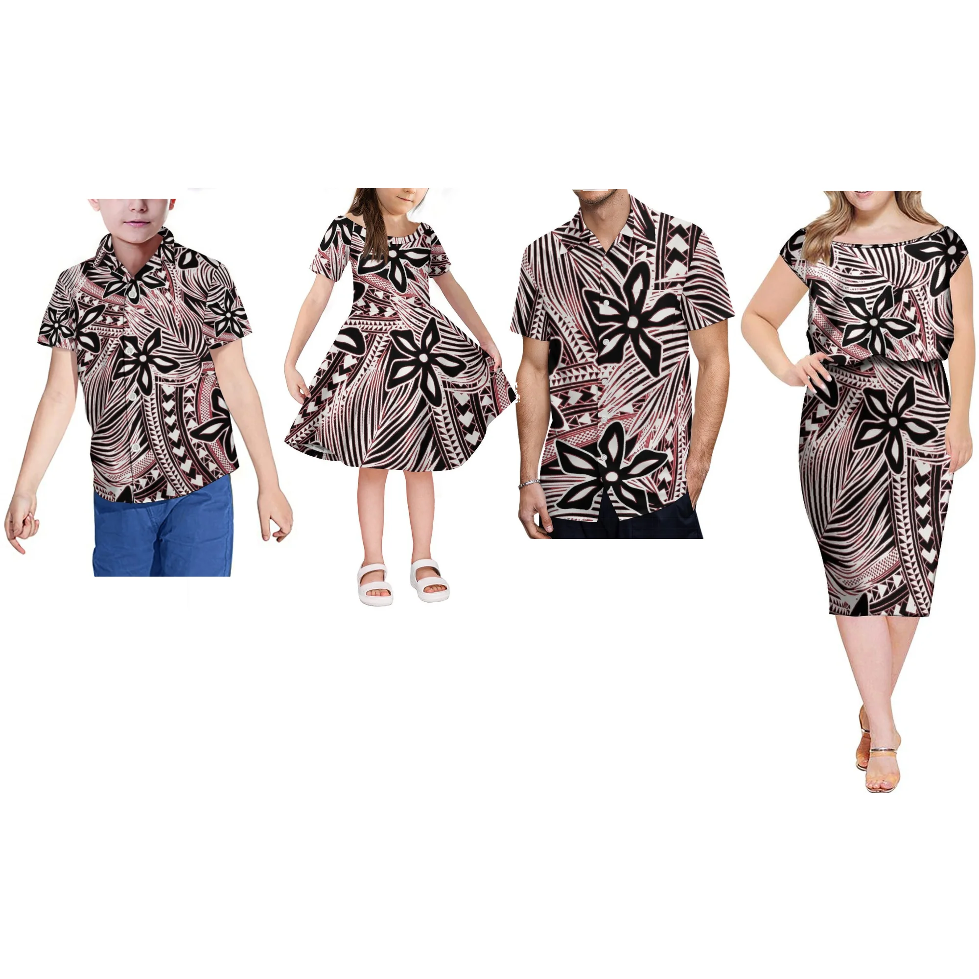 New Wholesale Custom Women Elegant Round Neck Short Sleeve Dress Pineapple Samoan Dress Polynesian Clothing