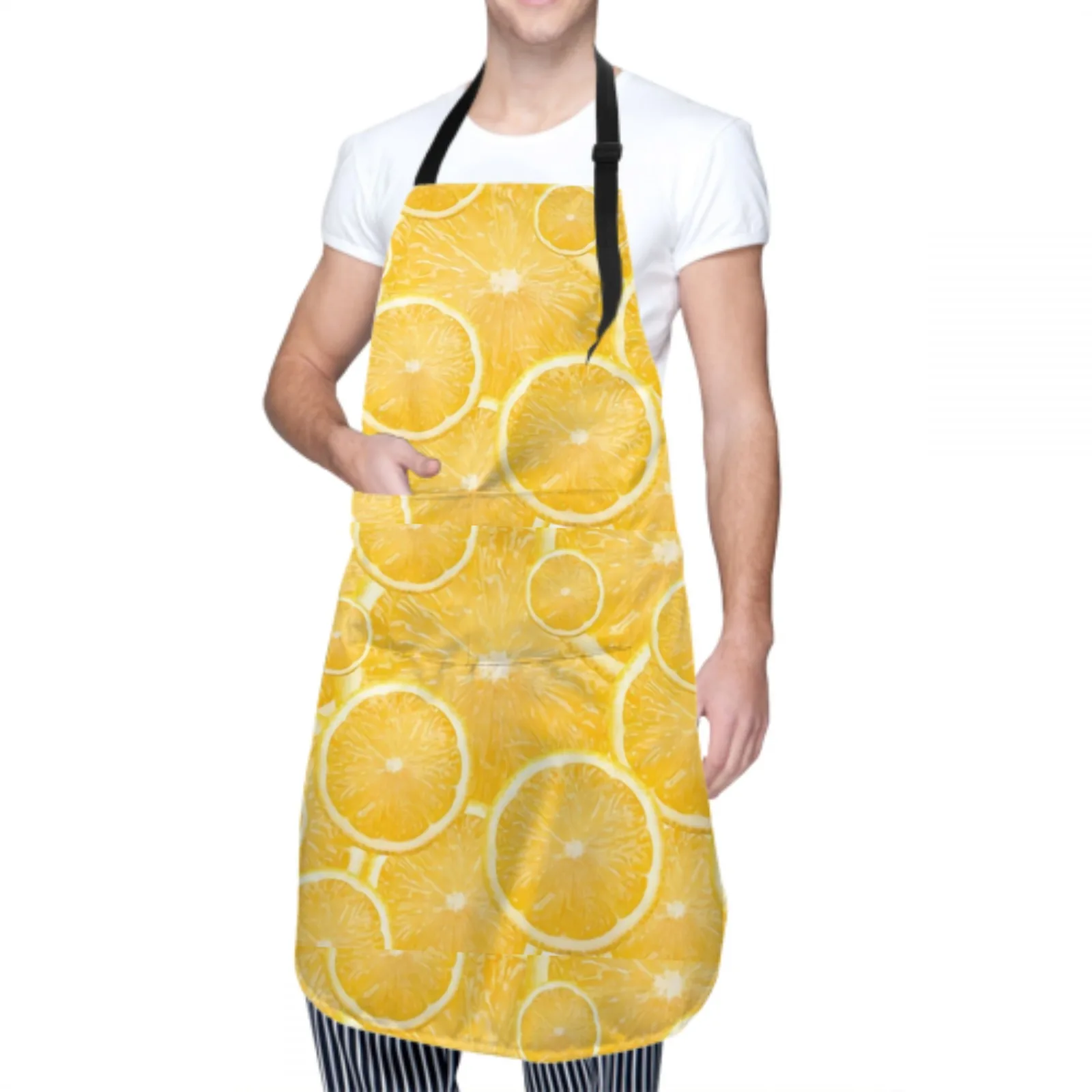 Yellow Lemon Apron for Women Men Kitchen Florist Overalls Cooking Waterproof Sleeveless Apron with Pockets Chef Apron