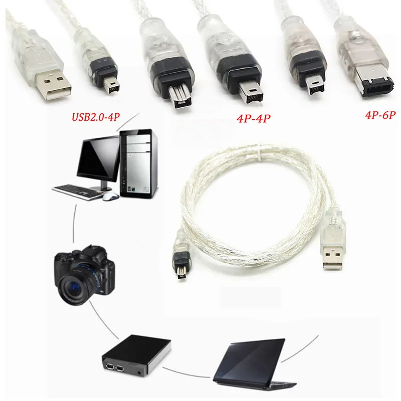 High-Speed Firewire Cable for DV Cameras USB 2.0 to 4Pin 6Pin 4Pin ILink IEEE 1394B Cable for Camera Peripherals