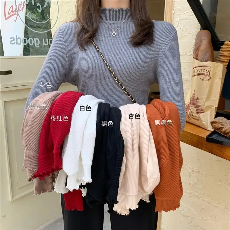 

Auricular Collar Women Sweater Autumn Winter Nitwear Korean Casual Solid Bottoming Shirt Fashion Knit Pullovers Warm Jumpers Y57