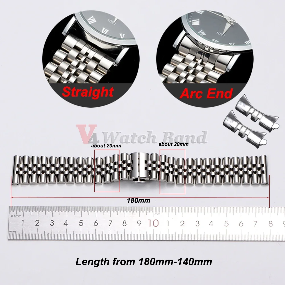Curved End Stainless Steel Watch Band 12/13/14/16/17/18/19/20/21/22mm Solid Metal Strap Replace Wrist Bracelet Butterfly Buckle