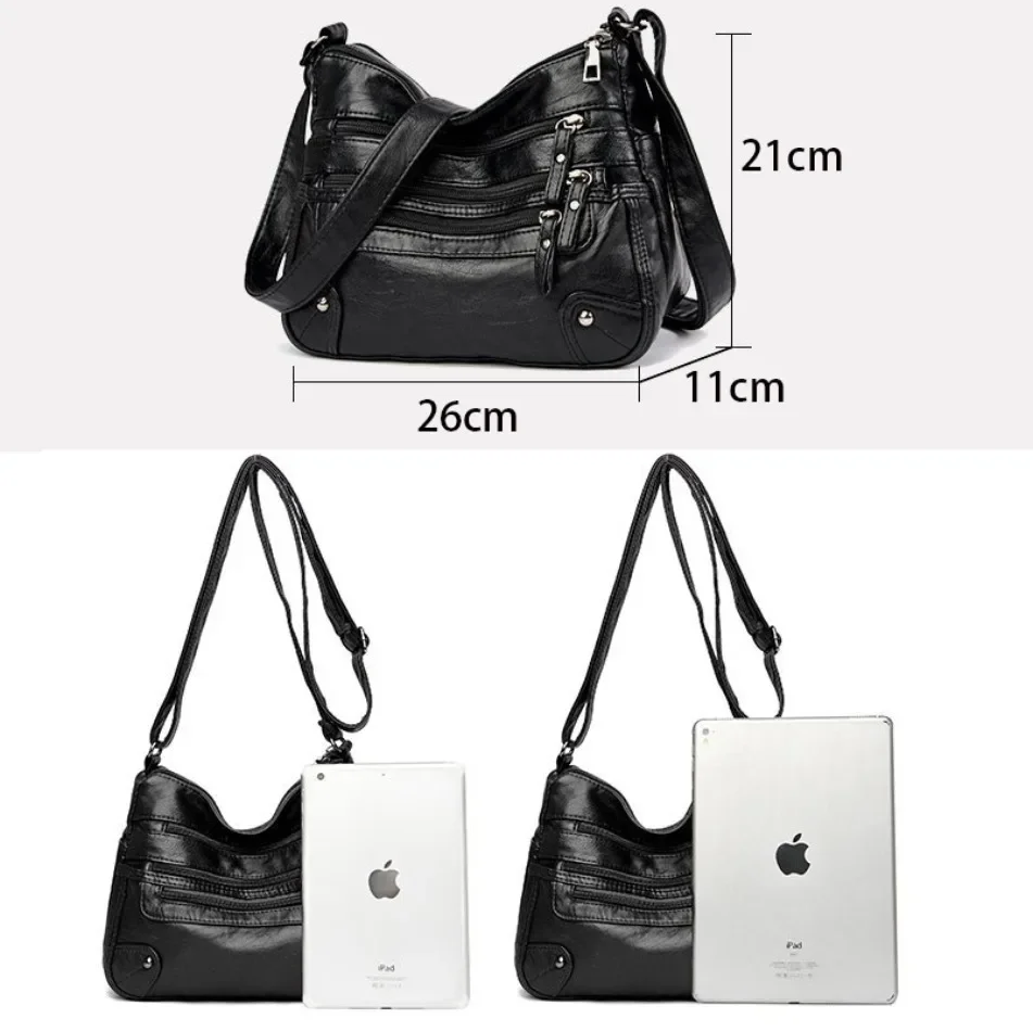 Fashion Soft Leather Crossbody Bags for Women 2024 Casual Female Multi Pocket Messenger Bags Vintage Shoulder Tote Handbags Sac