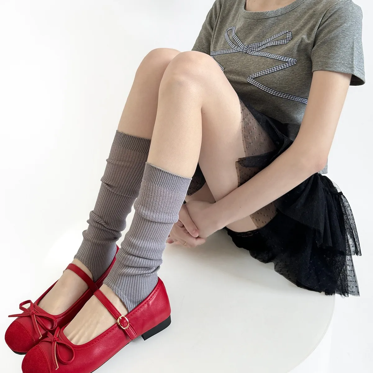 Summer ThinWomen Leg Warmers Ballet Style Breathable Knitted Foot Cover JK Lolita Leg Warmers Solid Color Long Socks Stockings