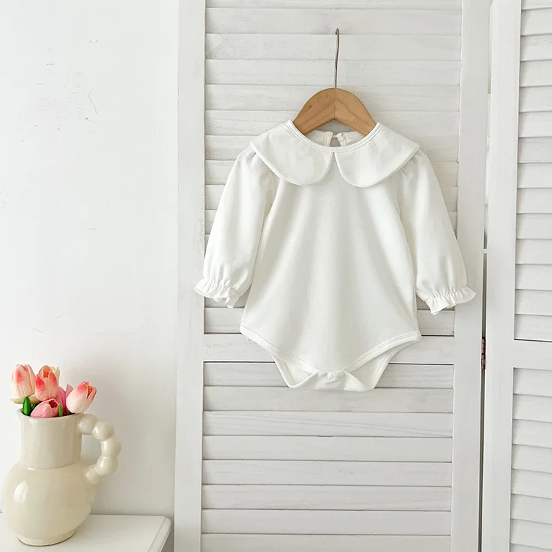 0-24M Baby Girl Romper Baby Girl Clothing Toddler New Embroidered Collar Romper Spring Cotton White Infant Baby Girls Jumpsuit
