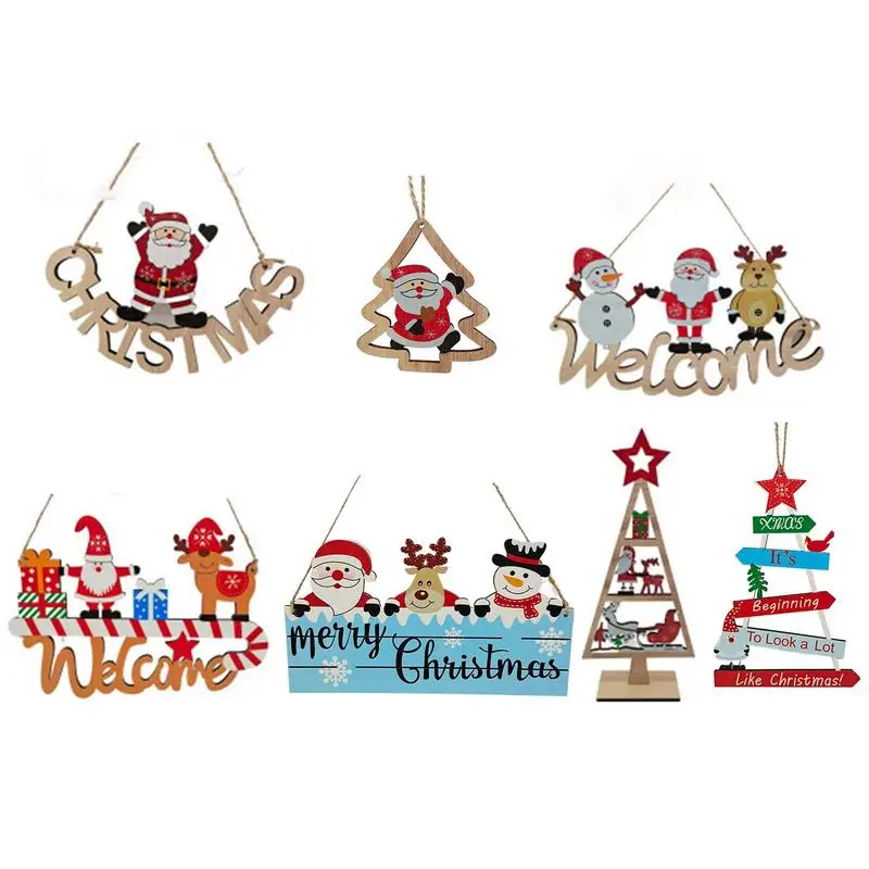 Wooden Christmas Hanging Pendant Santa Claus Merry Christmas Decoration for Home Xmas Tree Hanging Ornaments 2025 New Year