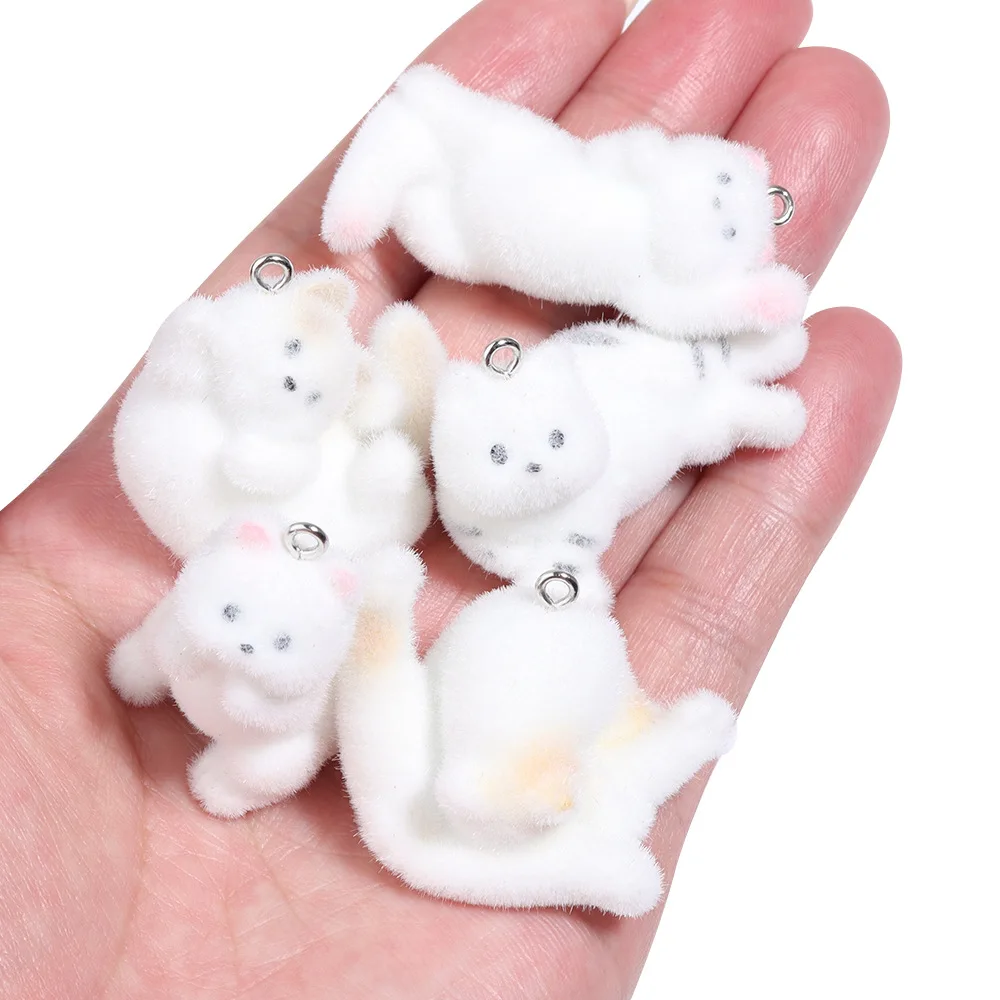 20pcs 3D Flocking Resin Cat Charms Animal Plush Doll Pendants for Necklaces Earrings Handmade Making DIY Jewelry Accessories