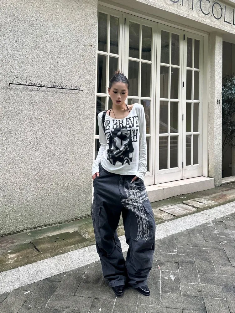 Autumn New Character Printed White T-shirt Women Y2k Aesthetic Slim Fit Base Crop Top Harajuku Vintage Spicy Girl Tees