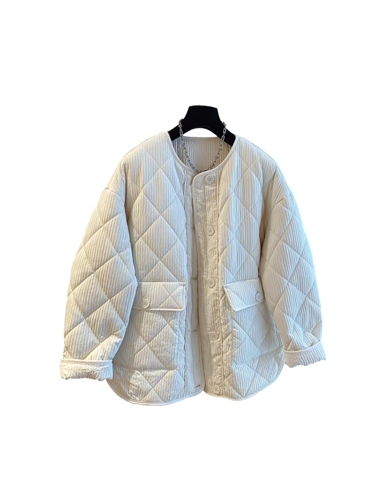 Jaet de algodón acolchado ligero para mujer, diseño de invierno, corte holgado, abrigo de algodón cálido, patrón de diamante, Retro Sle Long Sve