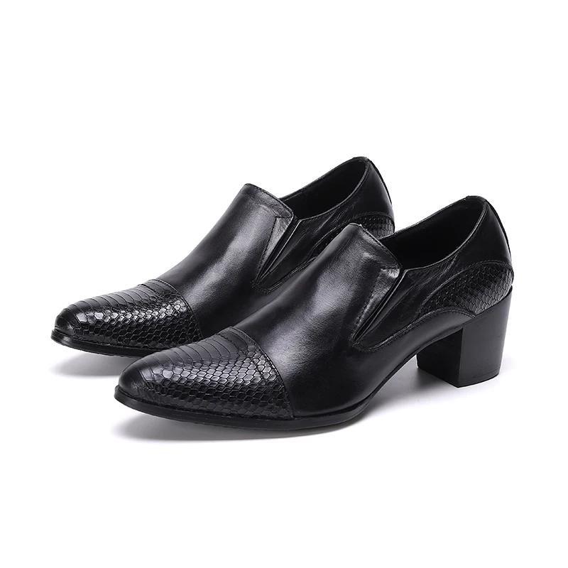 Original Male Serpentine Pointed Toe Shoes Wedding High Heel Dress Shoes Man Plus Size Business Office Genuine Leather Shoes