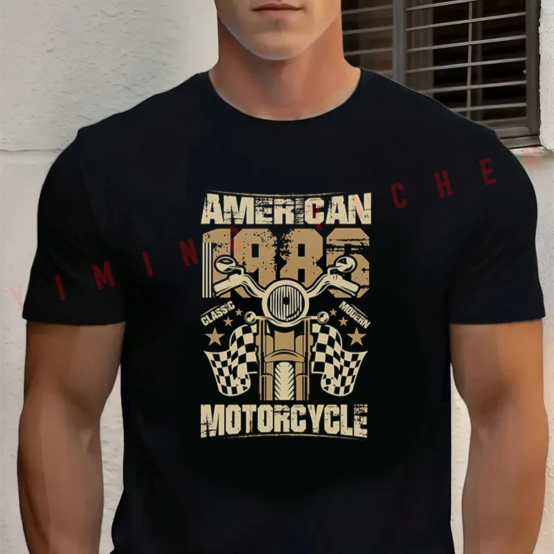

Men's Summer Cotton T-shirt American 1986 Motorcycle Classic Design T Shirt Short Sleeved Casual Basic O-Neck Unisex Tops