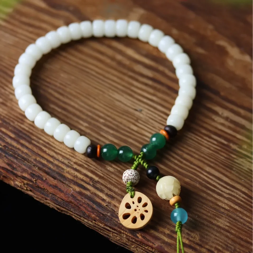 الطبيعية الأبيض اليشم لوتس البذور التبتية نمط المفاتيح DIY بها بنفسك الهاتف المحمول سلسلة بدلاية البوذية سبحة صلاة مجوهرات اكسسوارات #2