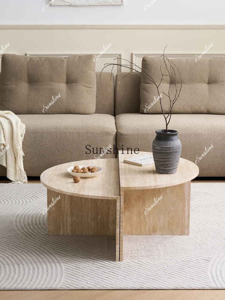 

Wabi sand wind living room household simple round creative natural marble coffee table FT