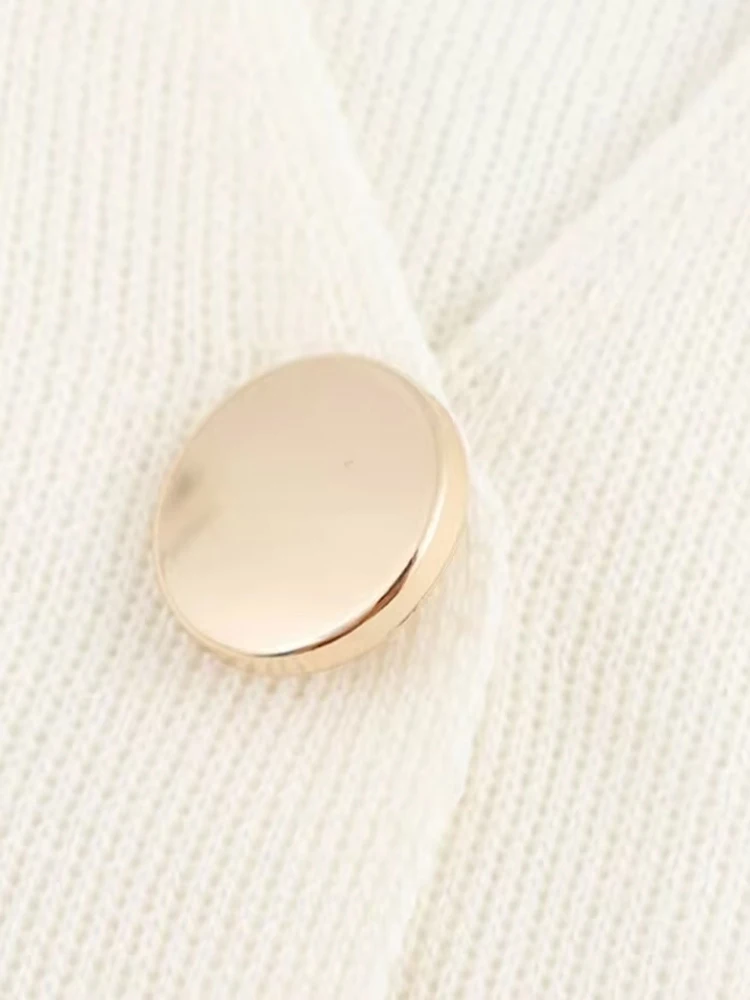 レディース フロント ゴールド ボタン ニット カーディガン セーター、V ネック、ショート ワイド スリーブ、女性用アウター、シックなトップス、ファッション