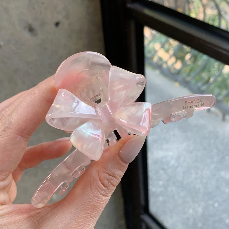 

Bowknot Acetate Large Claw Clip 11.5cm Sakura Pink & Yellow Hair Claw for Vacation, Elegant Bun Maker for Holiday Hair Style