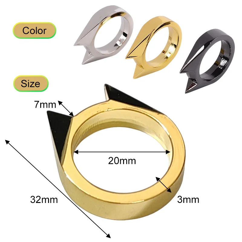 แหวนป้องกันตัว, ที่ทุบกระจก, เครื่องประดับนิ้วที่มีเอกลักษณ์เฉพาะตัว, ป้องกันตัวและป้องกันหมาป่า, โลหะผสมสังกะสี, เส้นผ่านศูนย์กลางภายใน 20 มม.