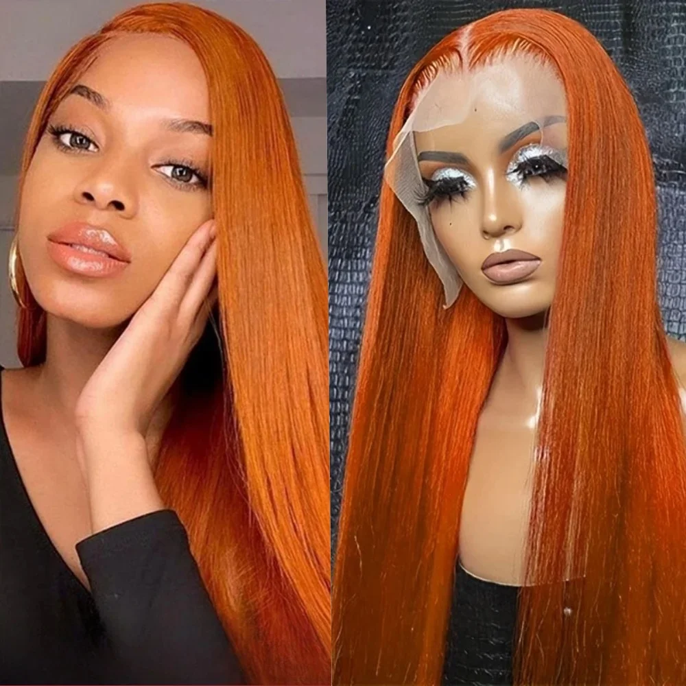 

32 Inch Ginger Orange Wig 13X4 Lace Front Straight Wigs 200 Density HD Transparent Lace Front Glueles Brazilian Wigs for Women