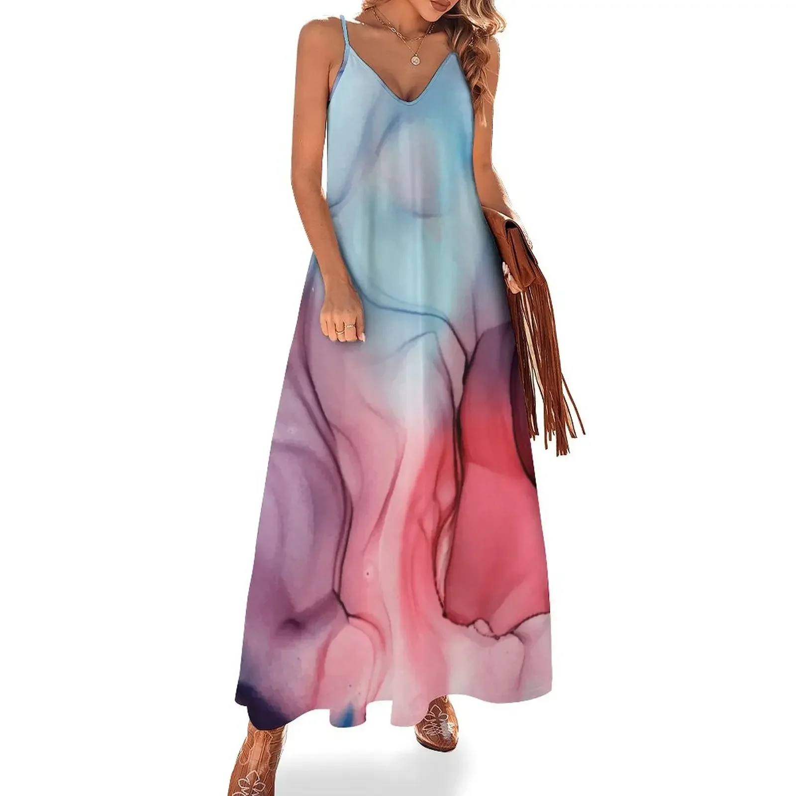 Flame Fired Alcohol Ink Painting Sleeveless Dress luxury evening dresses 2024 Women's summer dress Dress