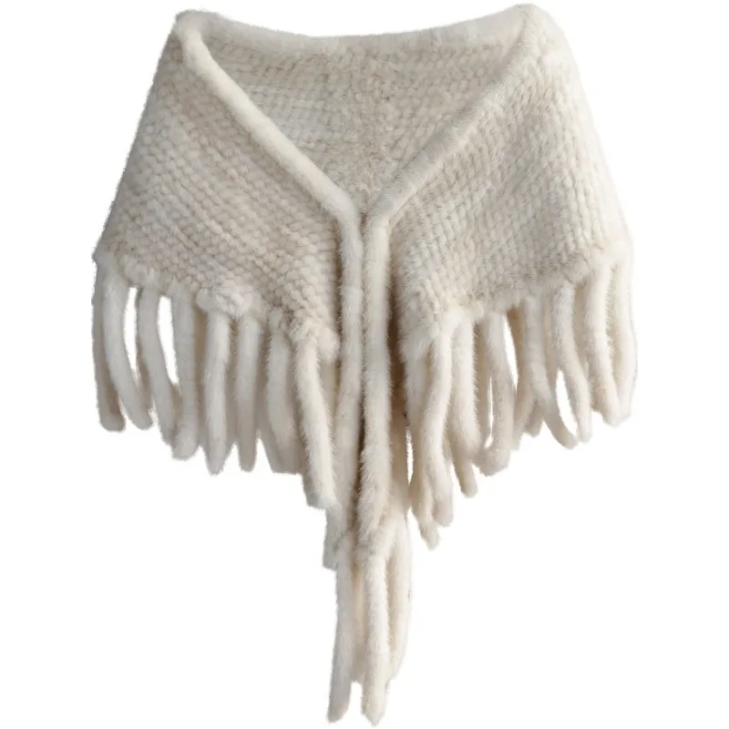 

2025 импортная норковая шаль из чистого меха ручной работы, двусторонняя кисточка, многофункциональный норковый шарф, меховая накидка