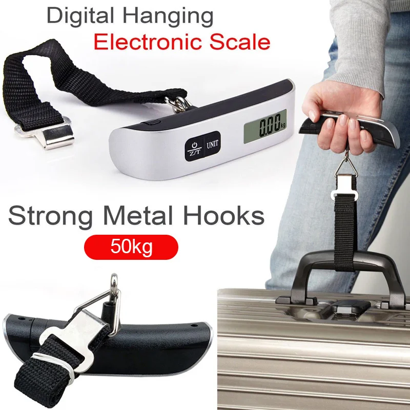 110lb/50kg Portable Scale Digital LCD Display Electronic Luggage Hanging Suitcase Travel Weighs Baggage Bag Weight Balance Tool