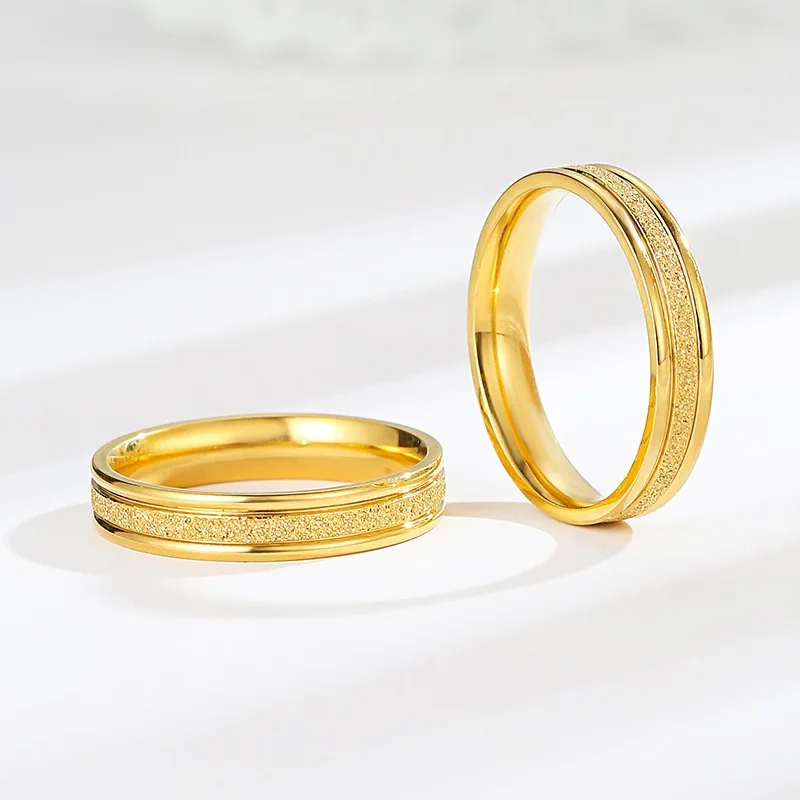 High Quality 4mm Simple Frosted Ring Fashion Never Fade Original Frosted  Golden Ring Men\'s and Women\'s Gift Jewelry MSR18