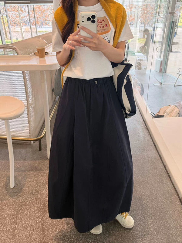 

Korean Style High Waist Pure Color Slimming Bloom Half-length Skirt Women's Spring Summer New Versatile Mid-length Umbrella S...