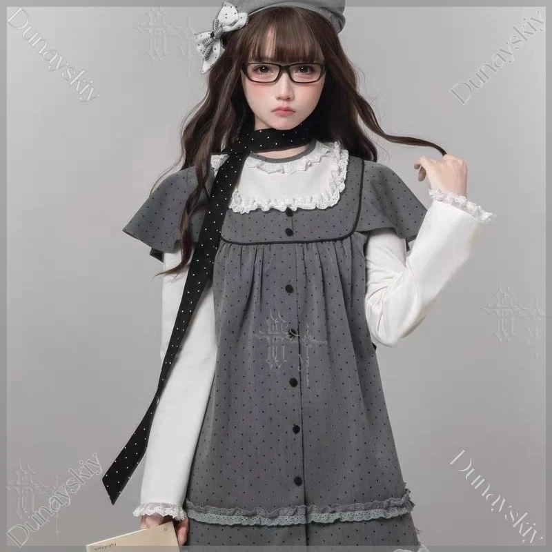 オリジナルグレートーン日本製水玉模様aラインドレス、コミコン、ハロウィン、テーマパーティー、ヴィンテージ、デイリースイート、レイヤード、ロールプレイ用