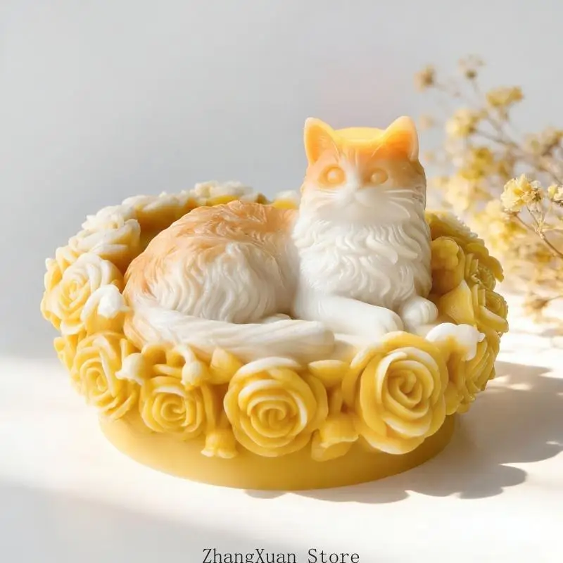 Rose Puss Form Kerze Silikonform spülmaschinenfest kreativ für Wachse schmilzt Seife Herstellung einzigartiger dekorativer – Detail 4