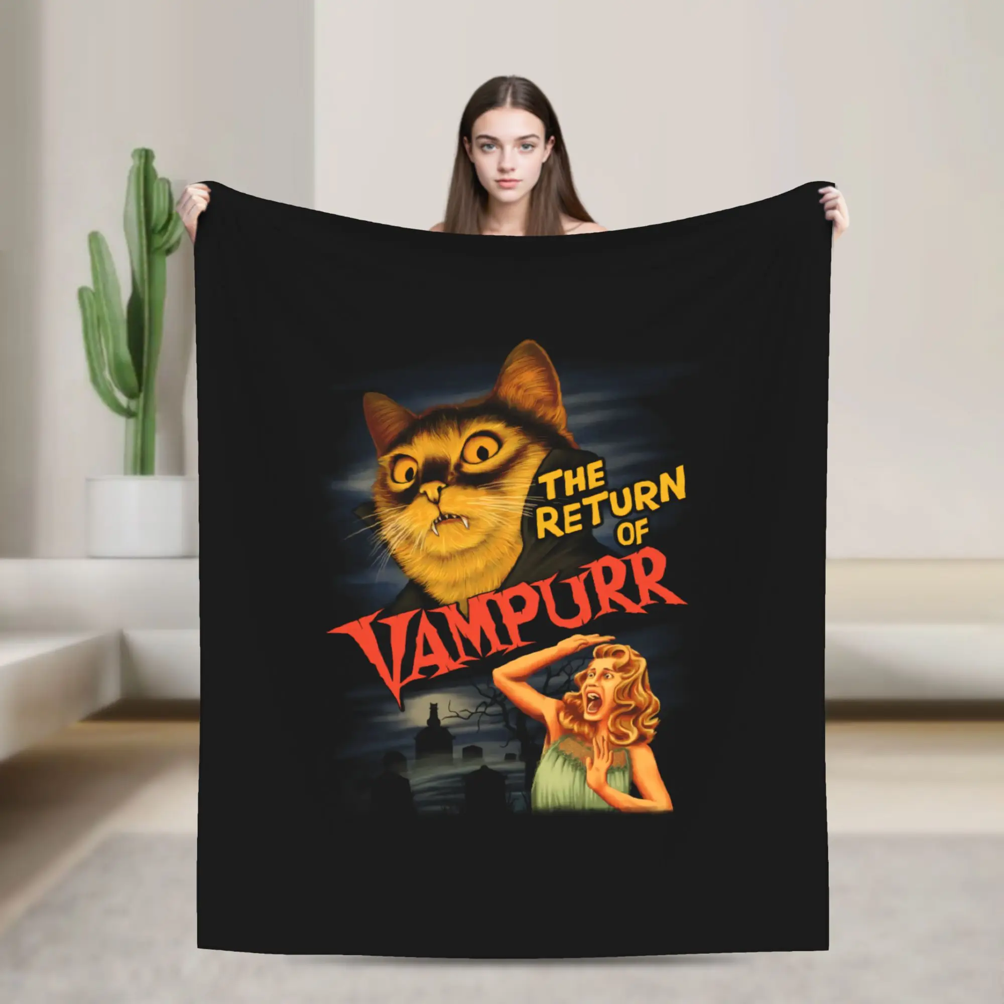 Custom The Return of Vampurr The Halloween Cat Blankets Warm Flannel  Throw Blanket for Bed Couch Bedspread