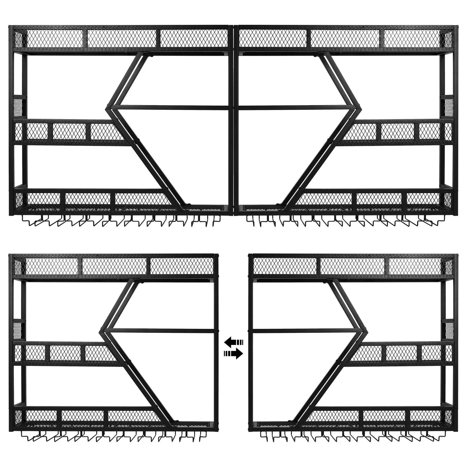 

Wall Mount Wine Bottle Holder 3-Tier Liquor Storage Rack Metal with Glass Holder for Home Kitchen Dining Room Coffee Shop Black