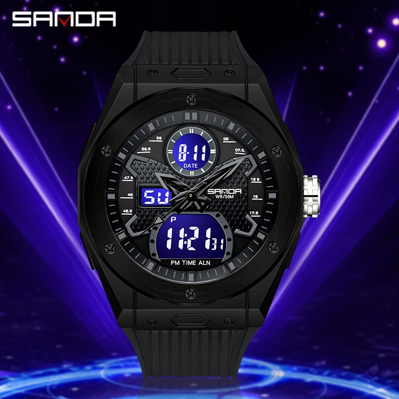 Sanda-reloj electrónico para hombre, cronógrafo creativo a la moda, resistente al agua, para deportes al aire libre, novedad de 3138