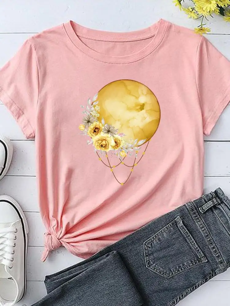 Summer Tee Women Lady Print Casual Cartoon Clothing Moon Dream Web Vintage Style Fashion Tshirts T-Shirt Graphic T Top