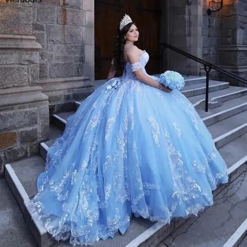 Quinceanera ชุดโบว์ Vestidos De พรหมชุดคริสตัล Tulle Ball Gown หวาน 16 ที่กําหนดเอง