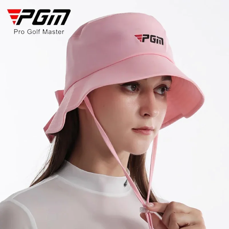 Pgm Women Big Brim Sunproof Golf Hats Ladies Bowknot Fisherman Caps Women Summer Anti-sweat Golf Bucket Hat Outdoor Travel