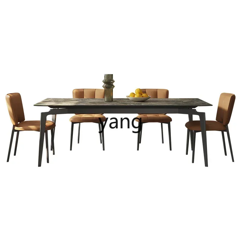 

cx Italian rock slab dining table household dining table and chair combination black new pearl rock slab