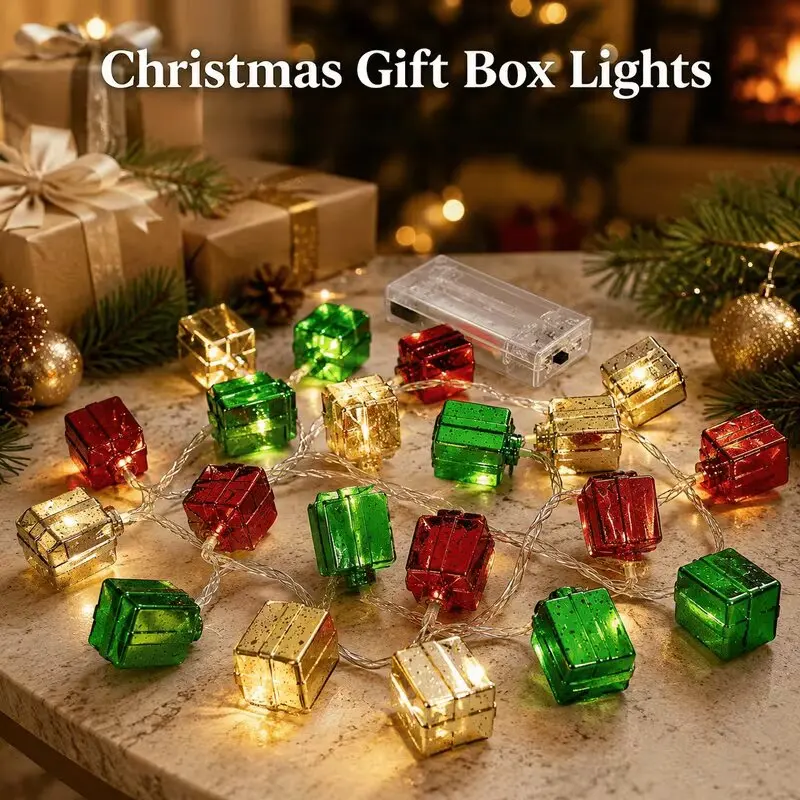 1.5M 10LED Xmas String Lights 2AA Battery Operated Warm White Christmas Tree Star Snowflake Gift Box Party Home Decor