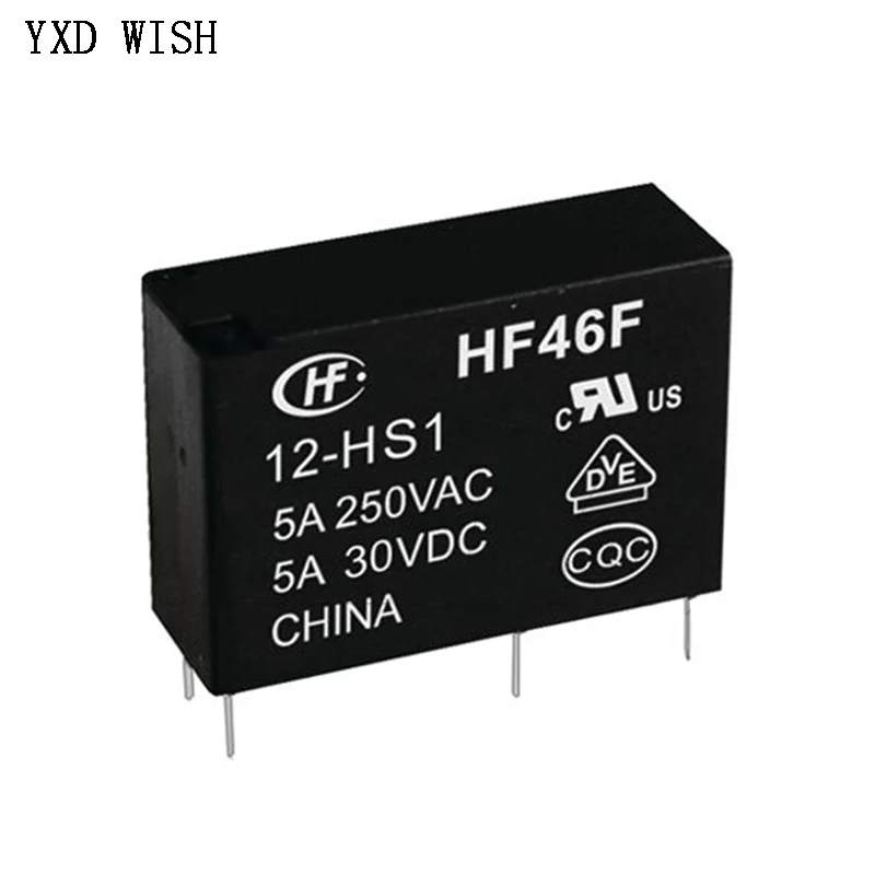 100pcs 5A HF46F Relay 4Pin HF46F-5-HS1 HF46F-12-HS1 HF46F-24-HS1 Power Relays Een Normaal Open 5 12 24 Vdc 5A 250VAC