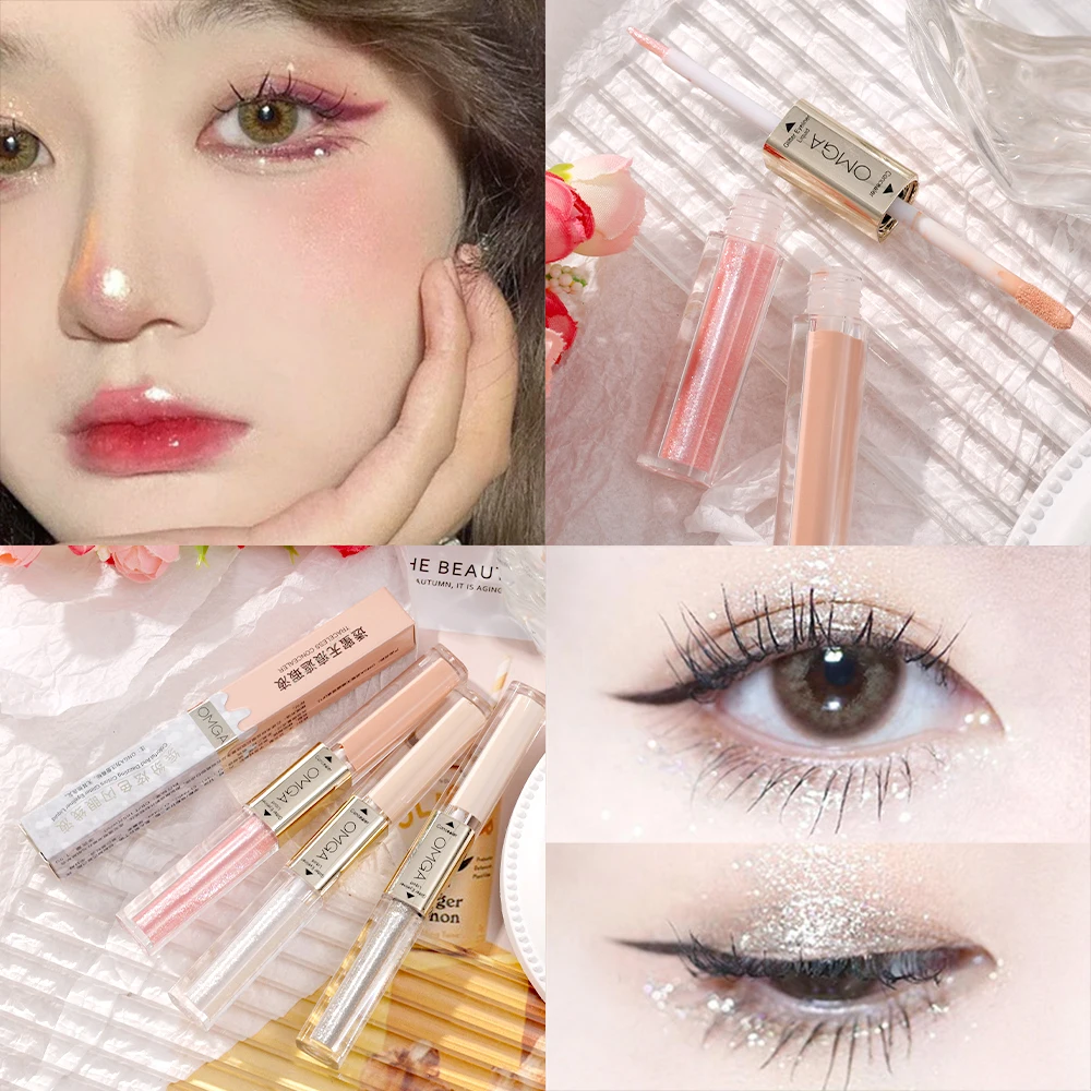 Glitter Highlighter Liquid Eye Shadow Eyeliner Double Head Waterproof Eyes Concealer Shine Eye Silkworm Penc Makeup Beauty Tool