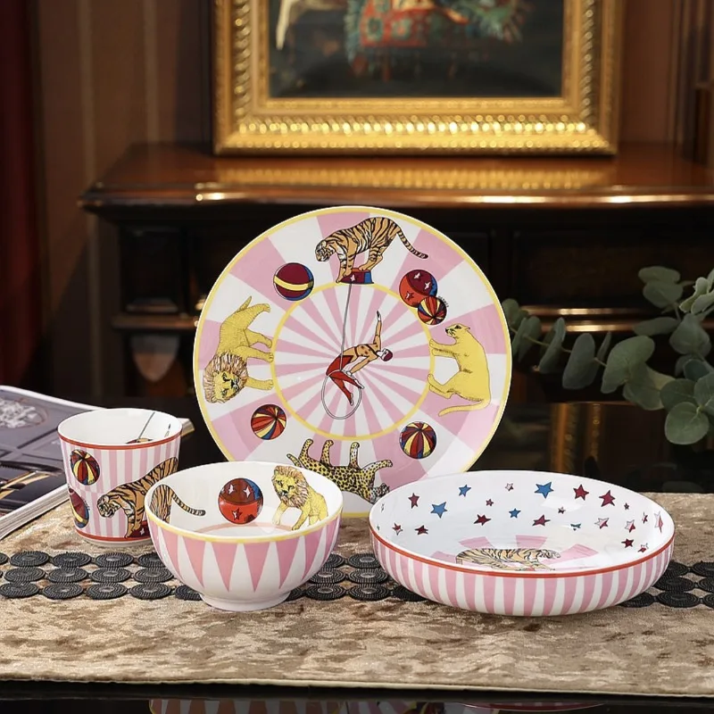 مجموعة أدوات مائدة صينية على شكل عظمة السيرك للأطفال مع أطباق بتصميم كرتوني وأكواب وأطباق حلوى #5