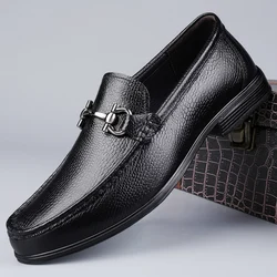 Spring New Metal Buckle Mens Casual Shoes Luxury Brand Loafers Genuine Leather Men Driving Shoes Mocasines Slip-On Walking Shoes