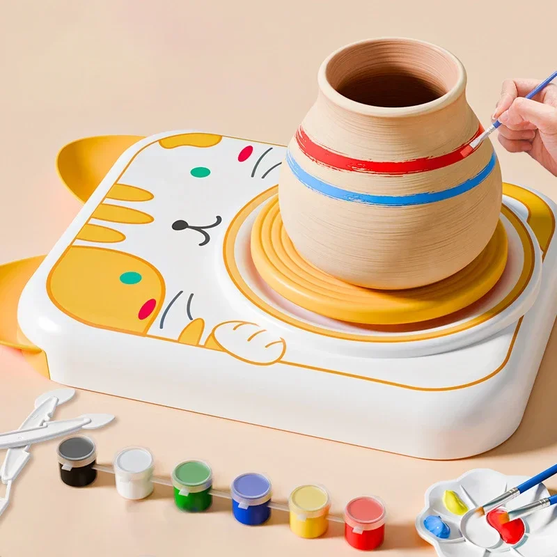 عجلة الفخار الصغيرة آلة الفخار الكهربائية للأطفال اليدوية الطين القرص الدوار آلة صب السيراميك DIY المواد ومجموعة الأدوات #3