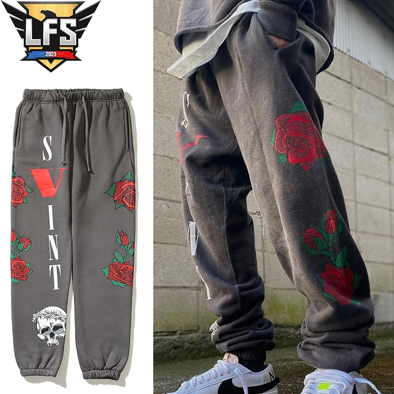 Men High Quality Joggers Pants Cotton Hoodies Wash Do Couples Pullovers Back Letter Print Logo Loose Streetwear Cargo